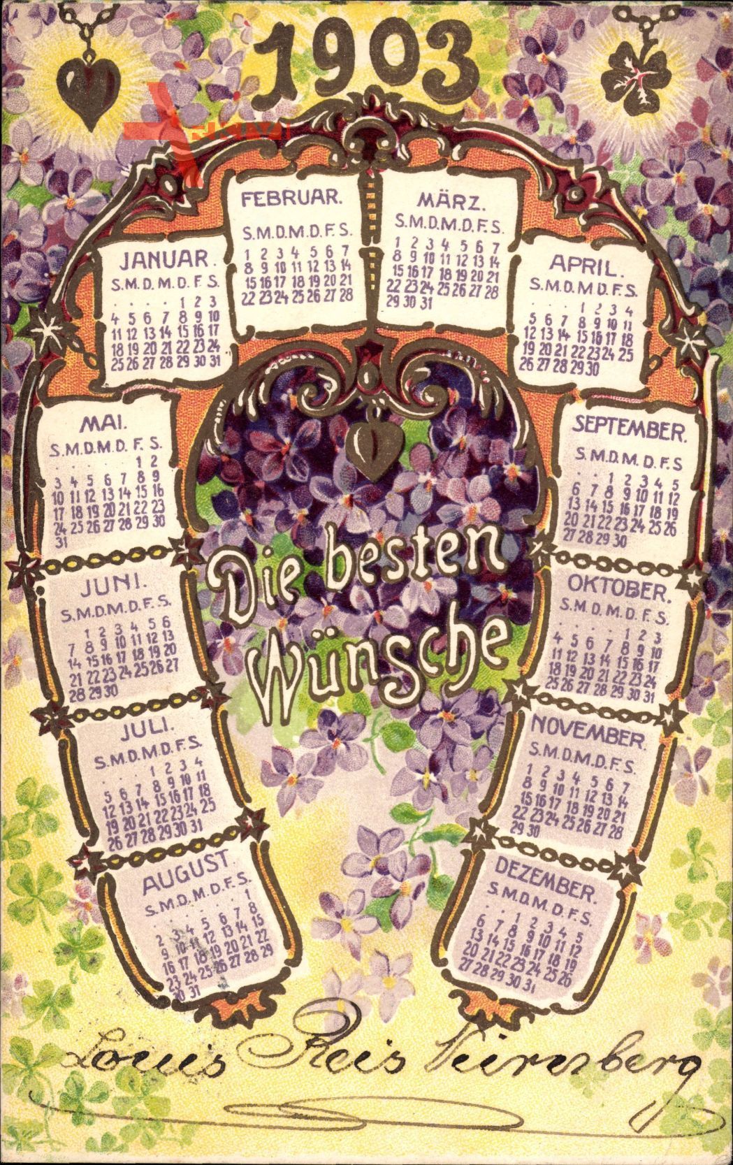 Die besten Wünsche, Jahreszahl 1903, Hufeisen, Kalender