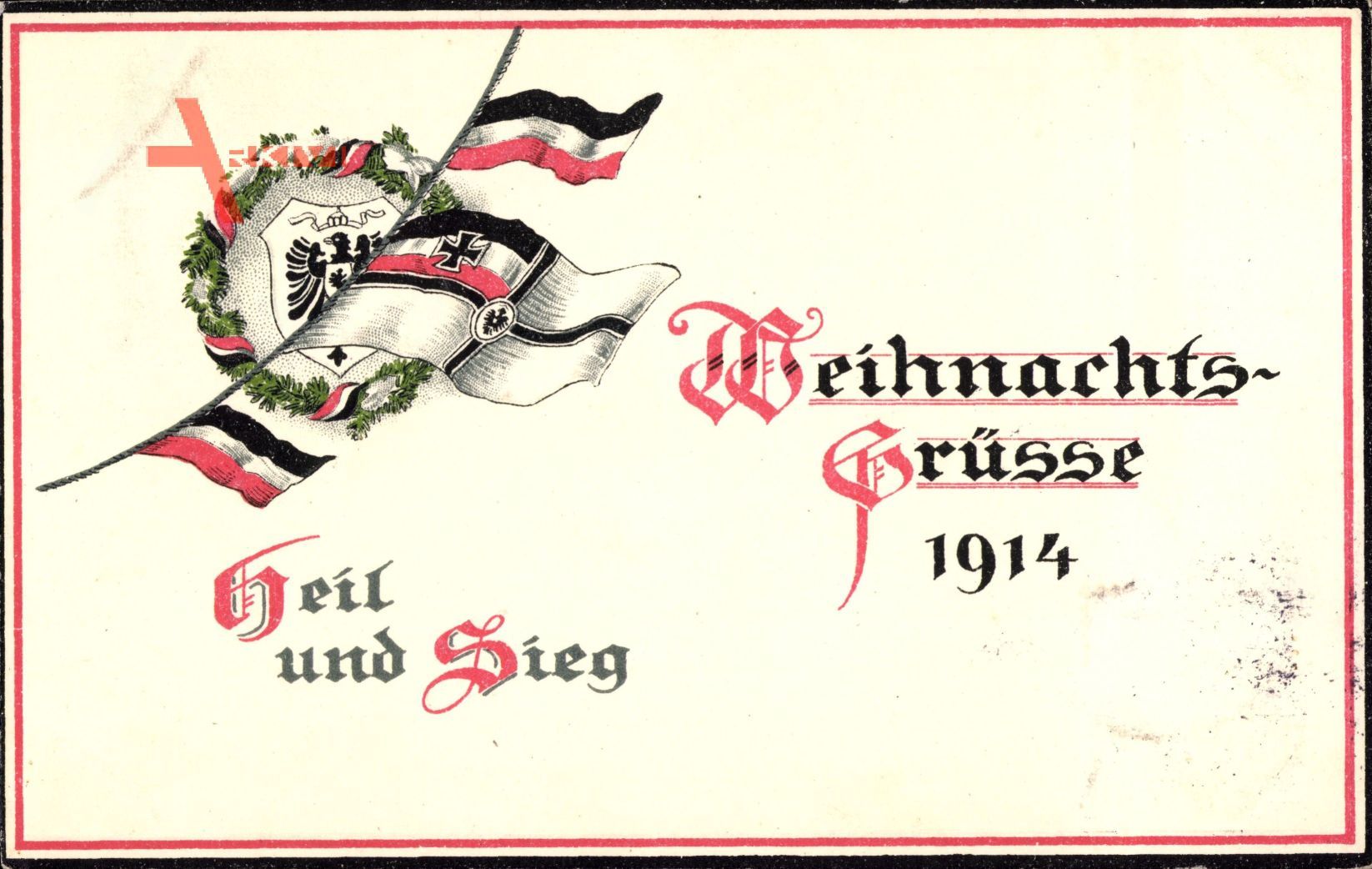 Weihnachtsgrüße 1914, Fahne, Eisernes Kreuz, Sieg