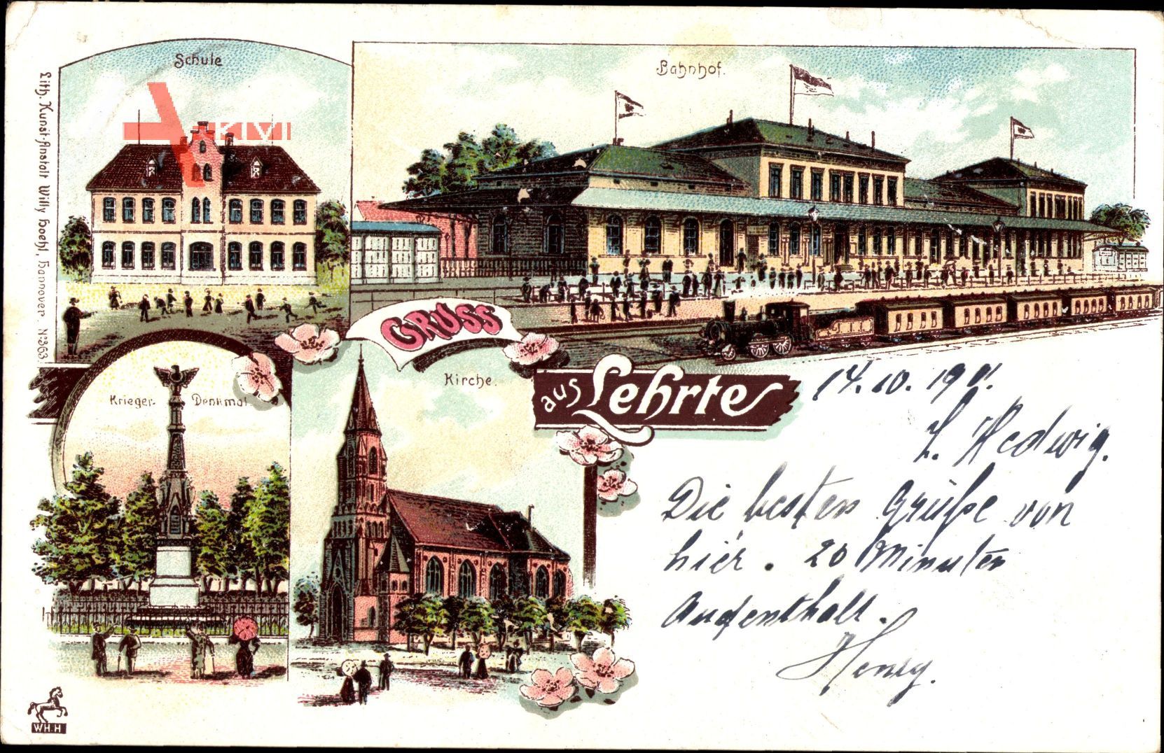 Lehrte in Niedersachsen, Bahnhof, Schule, Kirche, Krieger Denkmal