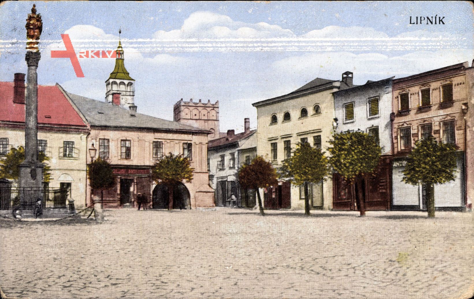 Lipník nad Bečvou Region Olmütz, Blick auf einen Platz, Denkmal, Tor, Häuser