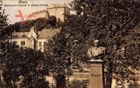 Greiz in Thüringen, Bismarck Denkmal und oberes Schloss, Büste