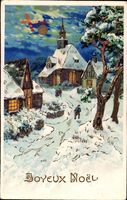 Frohe Weihnachten, Winteridyll, Ort im Schnee, Mondnacht