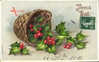 Frohe Weihnachten Strohkorb, Stechpalmenblätter