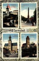 Darmstadt, Paradeplatz, Schloss Glockenspiel, Hochzeitsturm, Alice Denkmal