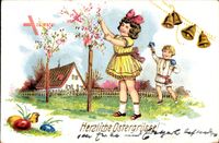 Glückwunsch Ostern, Kinder, Ostereier, Glocken, Frühling