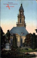 Potsdam, Blick auf Plantage mit Garnisonkirche, Denkmal