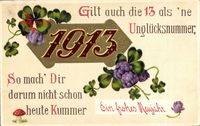 Glückwunsch Neujahr, Jahreszahl 1913, Pilz, Unglücksnummer 13
