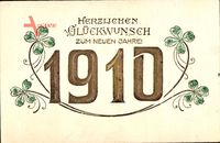 Glückwunsch Neujahr, Jahreszahl 1910, Kleeblätter