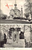 Darmstadt, Blick auf Russische Kapelle und Goethe Denkmal