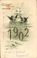 Glückwunsch Neujahr, Souhaits sinceres, Jahreszahl 1902, Engel, Sonn