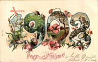 Glückwunsch Neujahr, Jahreszahl 1902, Mohnblumen, Schneeglöckchen