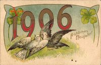 Glückwunsch Neujahr, Jahreszahl 1906, Kleeblatt, Tauben