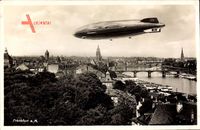 Frankfurt am Main, Teilansicht mit Zeppelin Hindenburg, LZ 129
