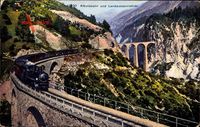 Kt. Graubünden Schweiz, Albulabahn und Landwasserviadukt, Eisenbahn, Dampflok