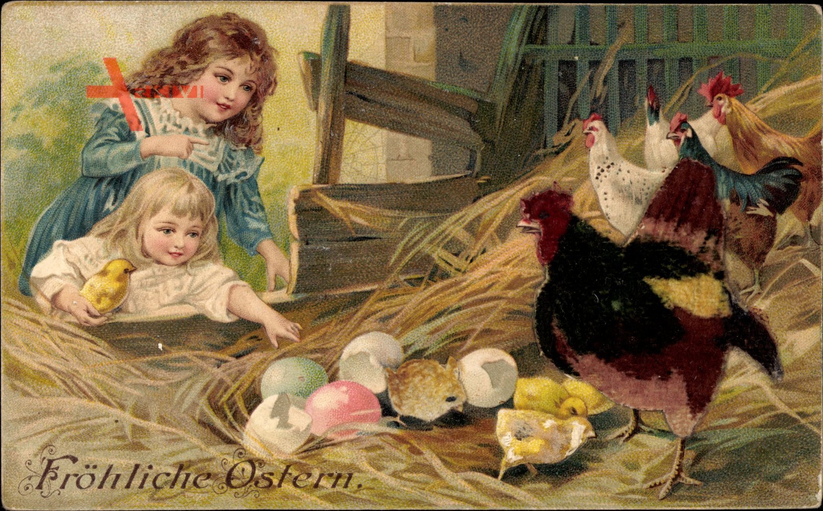 Material Glückwunsch Ostern, Ostereier, Küken, Hühner