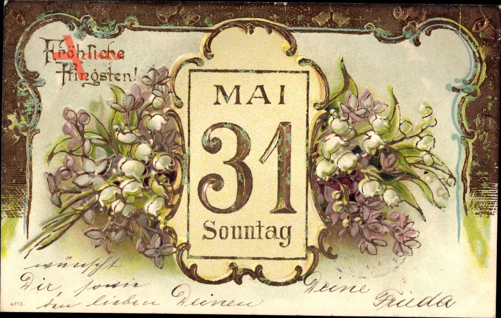 Glückwunsch Pfingsten, Märzenbecher, Flieder, Datum