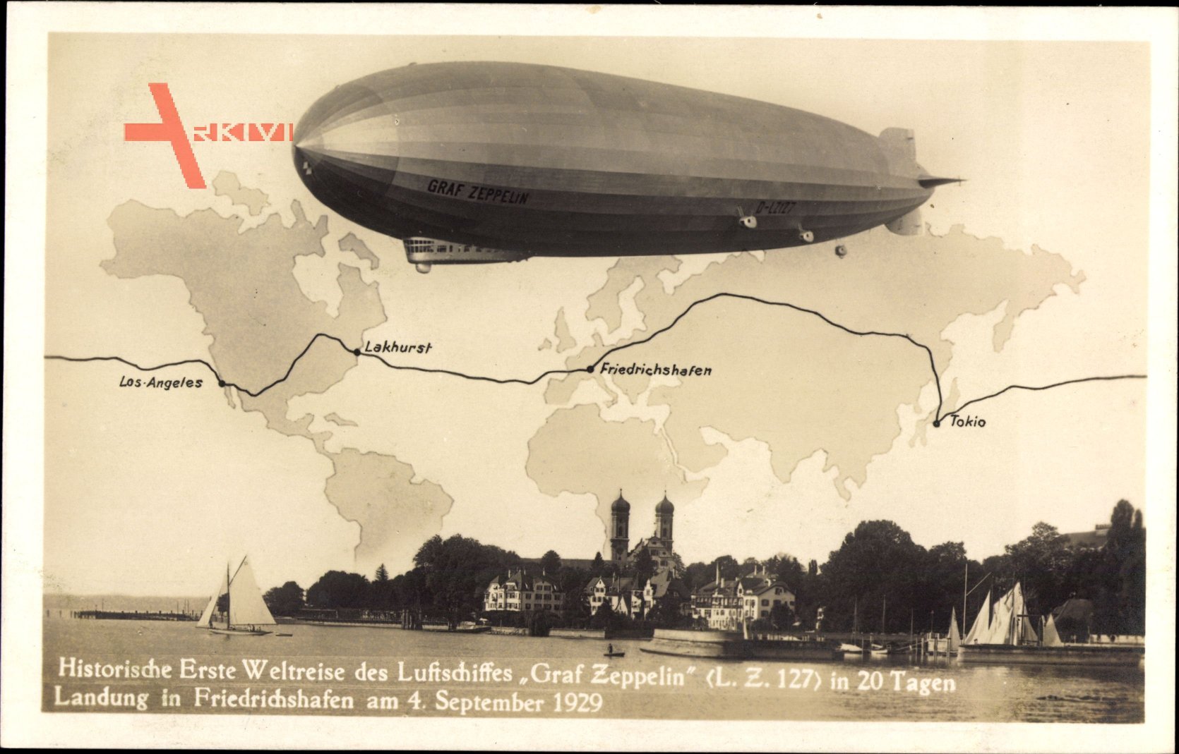 Historische erste Weltreise des Luftschiffes Carl Zeppelin, LZ 127, 1929