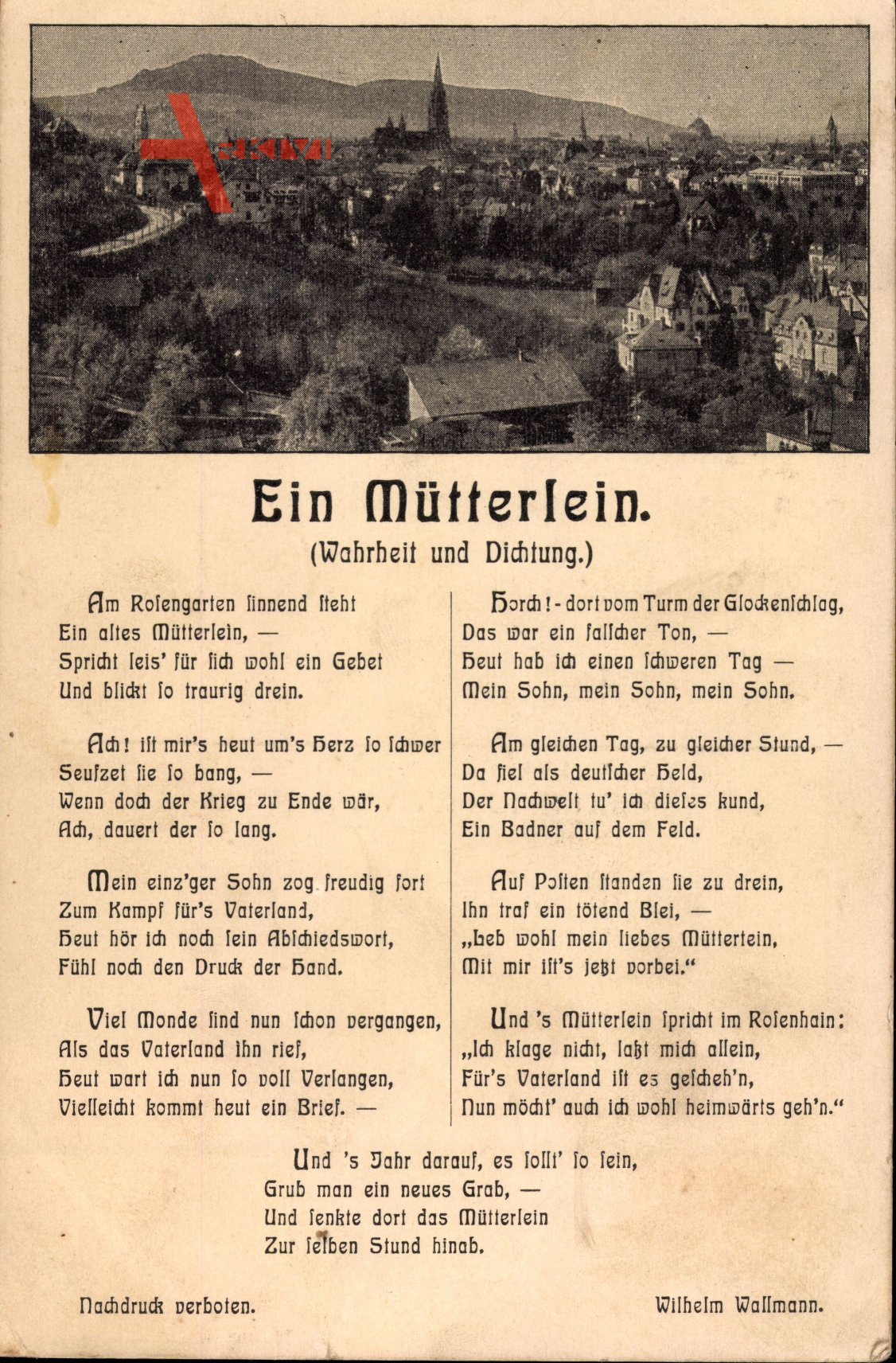 Lied Ein Mütterlein, Wahrheit und Dichtung, Wilhelm Wallmann