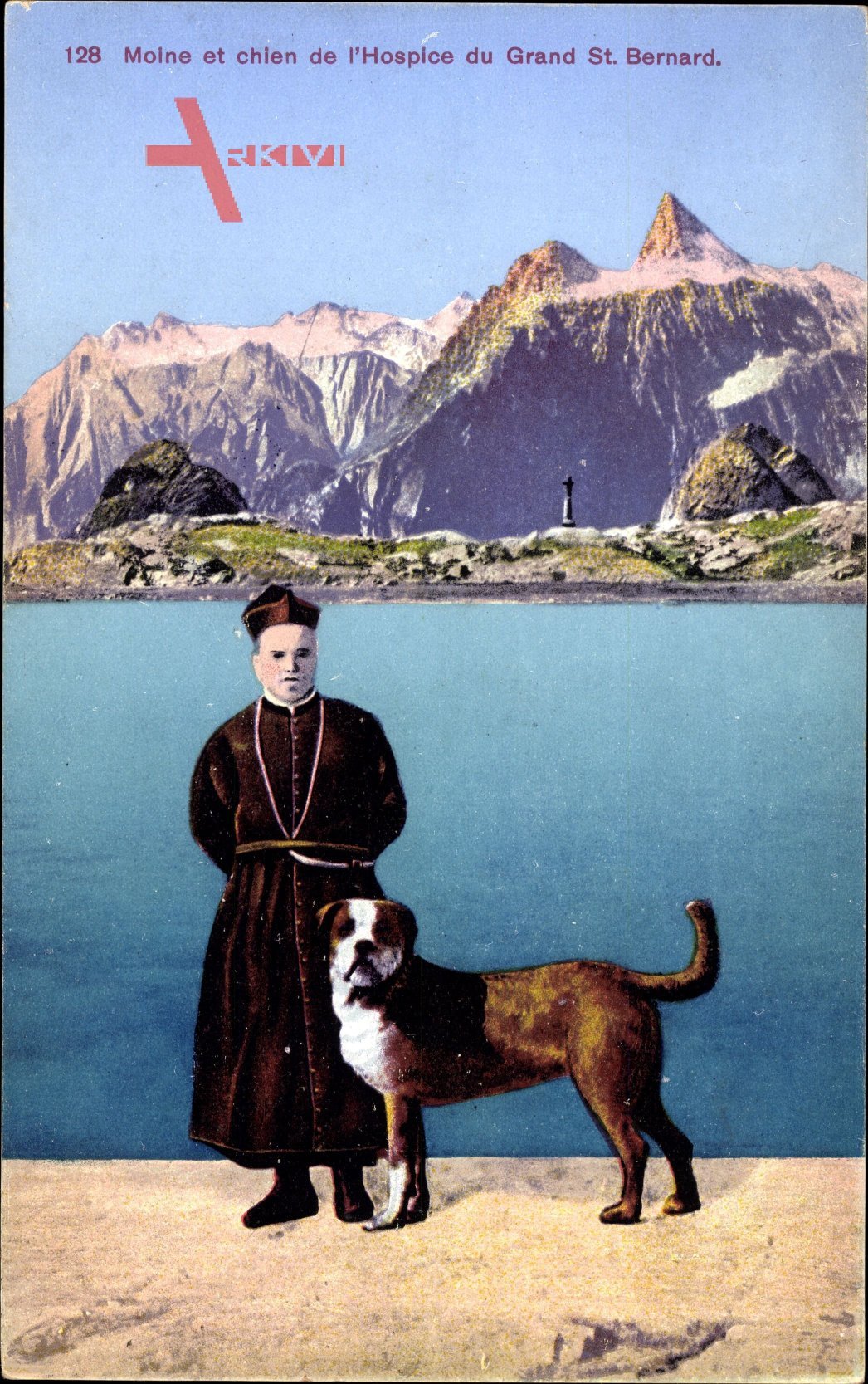 Moine et chien de lHospice du Grand St. Bernard, Bernhardiner, Mönch