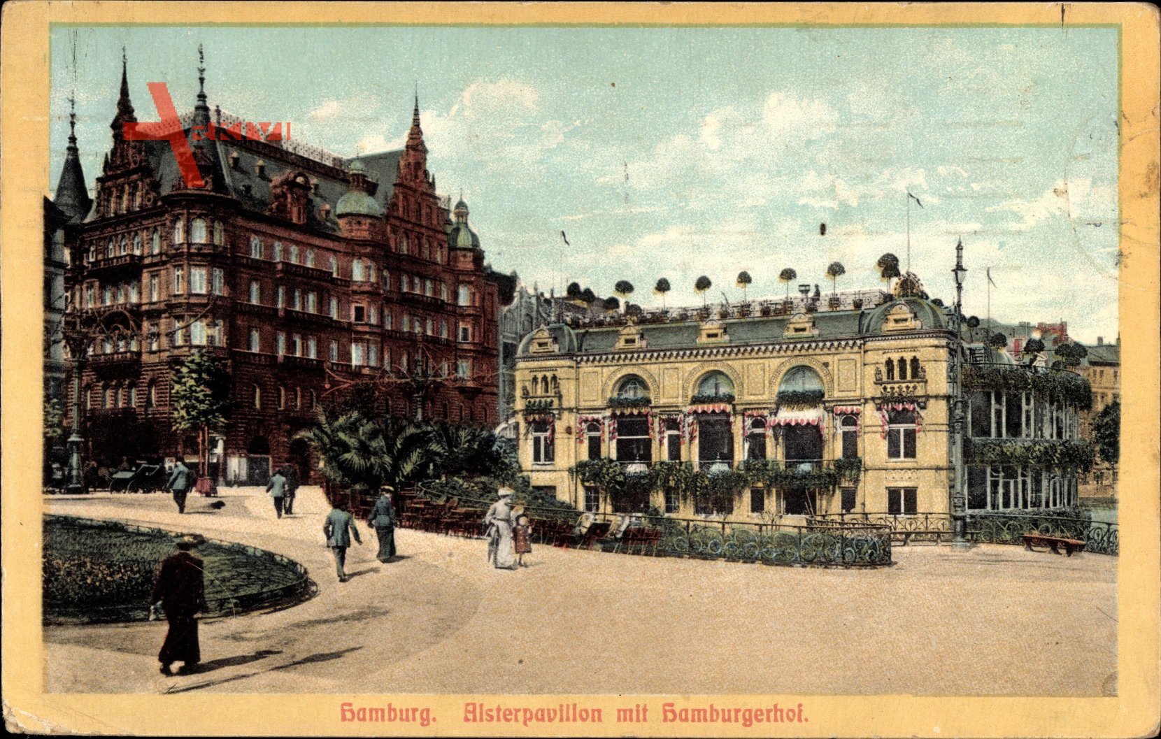 Hamburg, Straßenpartie mit Blick auf den Alsterpavillon und Hamburgerhof