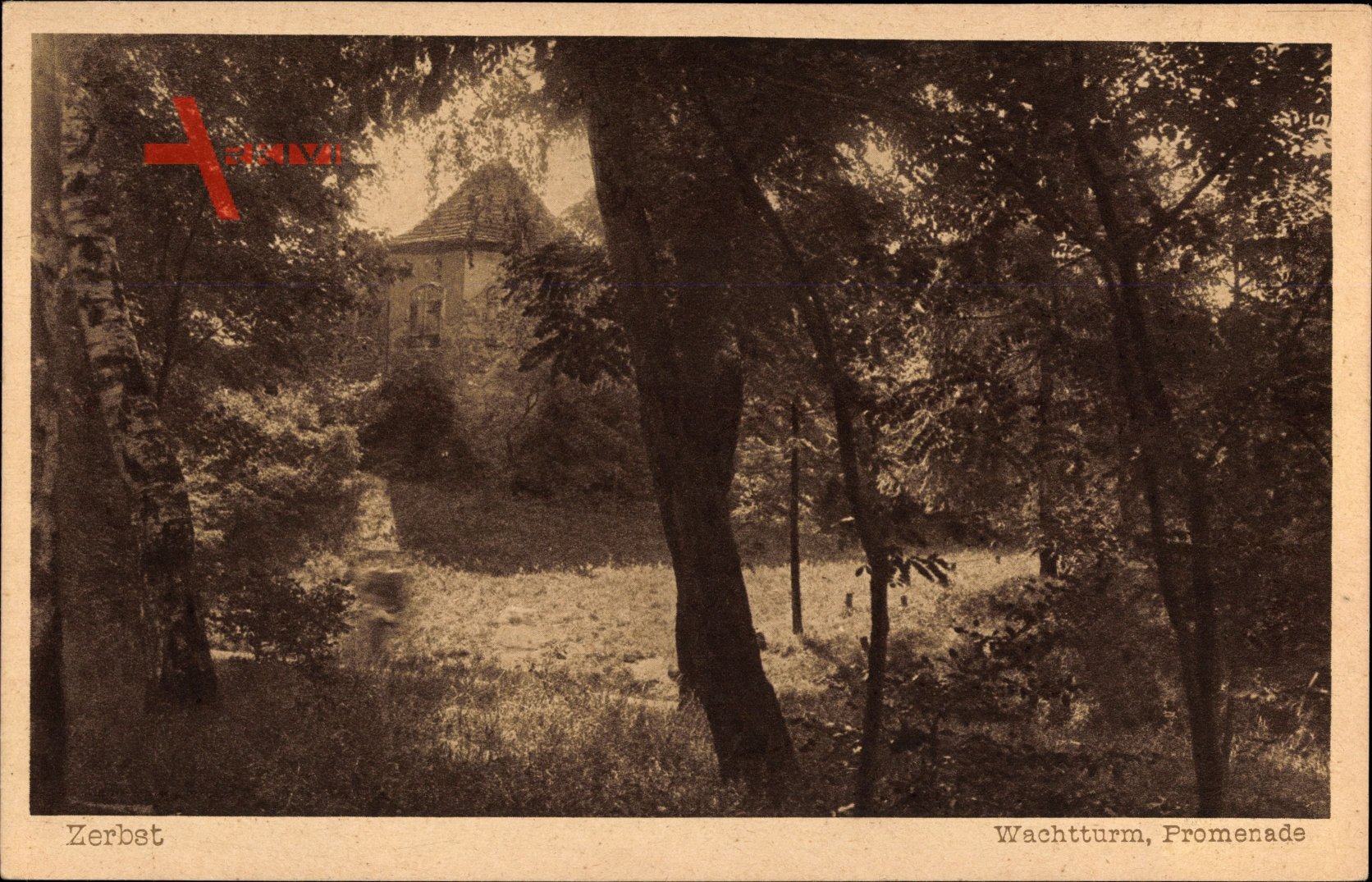 Zerbst in Anhalt, Partie am Wachtturm, Promenade, Bäume