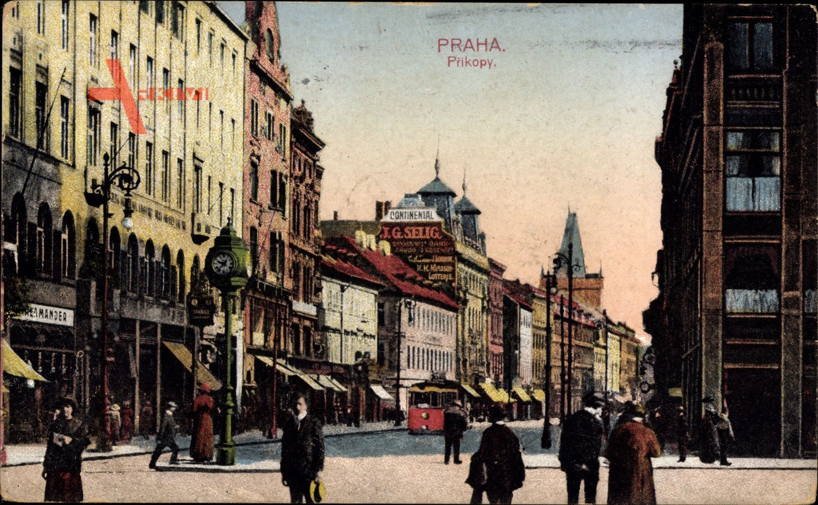 Praha Prag, Prikopy, Straßenpartie, Passanten, Straßenbahn