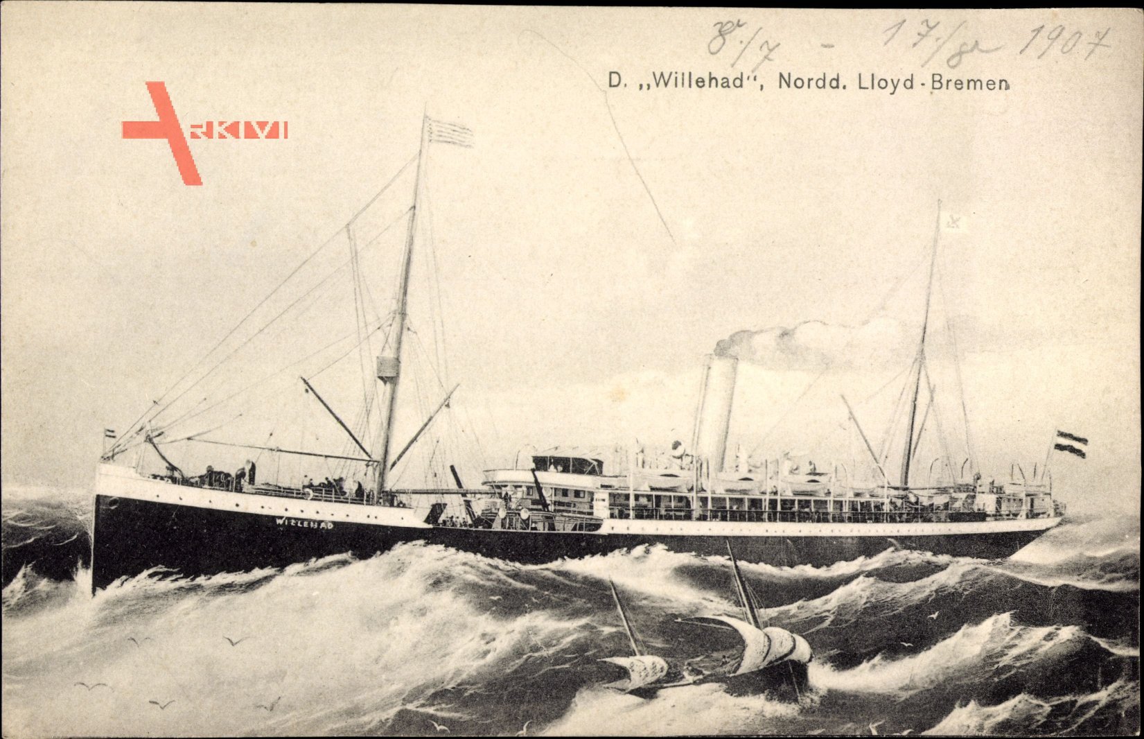 Dampfschiff Willehad, Norddeutscher Lloyd Bremen, Hochsee, Sturm