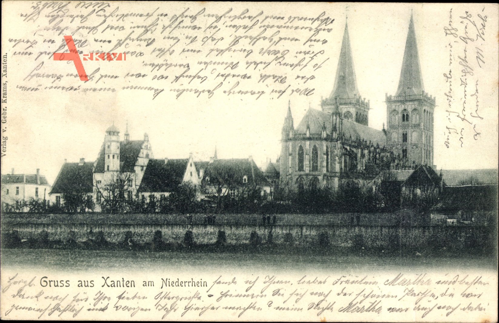 Xanten am Niederrhein, Teilansicht vom Ort mit Blick auf die Kirche