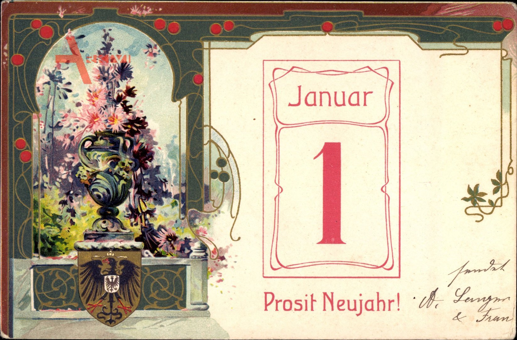 Wappen Glückwunsch Neujahr, Kalenderblatt, 1 Januar