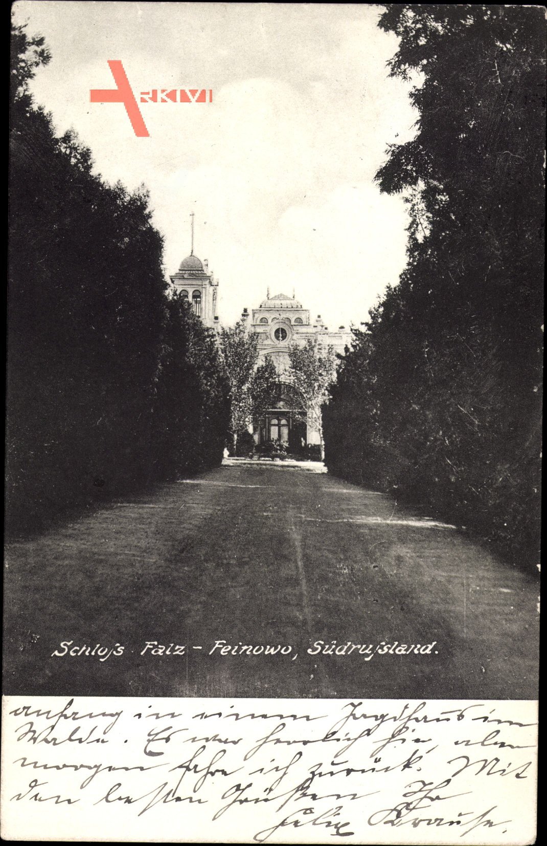 Auffahrt von Schloss Fatz Feinowo in Cherson Ukraine um 1915