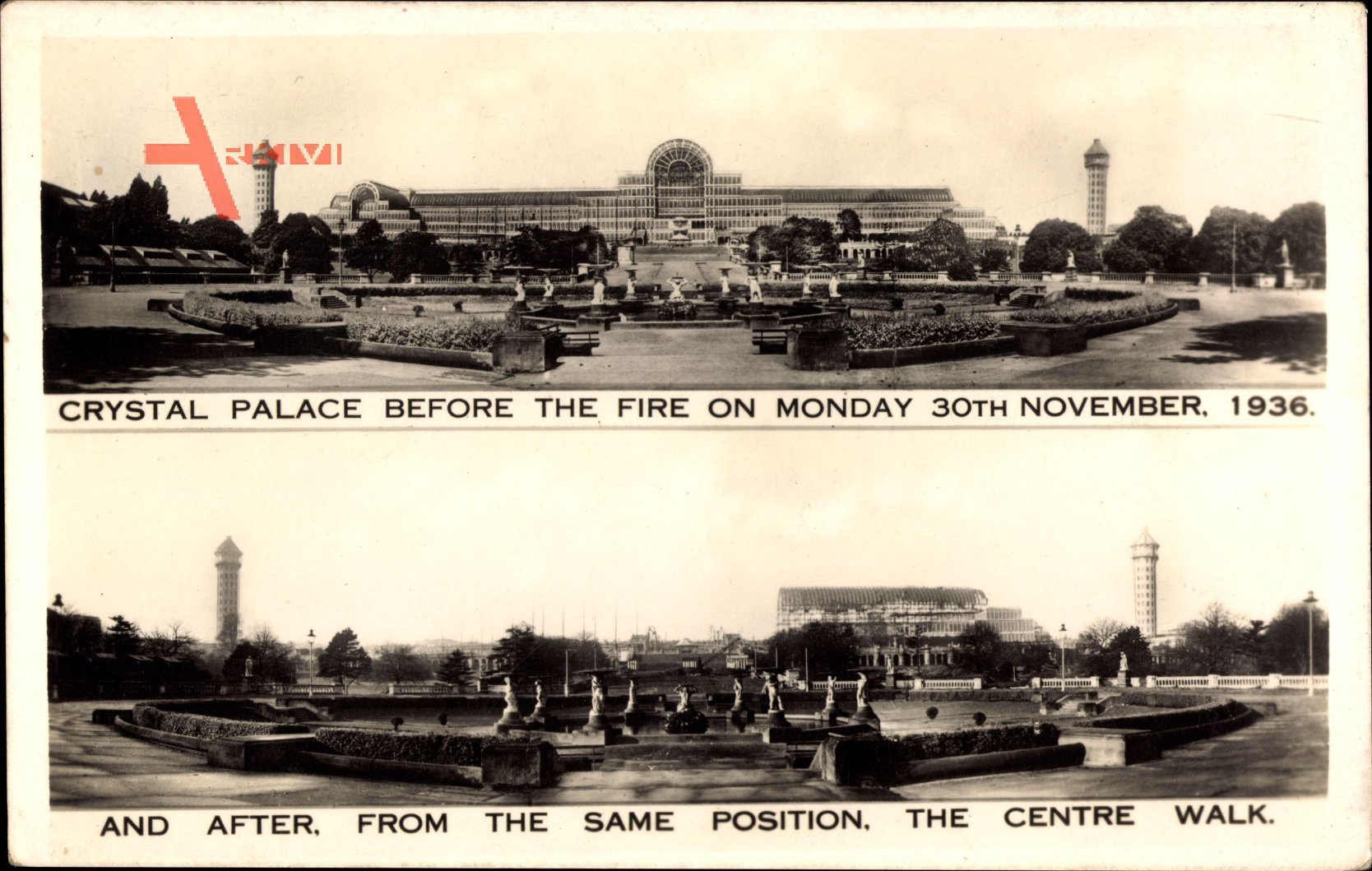 London City, Crystal Palace before and after the fire, 30 November 1936