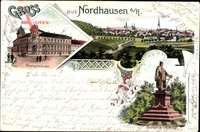 Nordhausen an der Zorge Thüringen, Postgebäude, Bismarck Denkmal, Totale