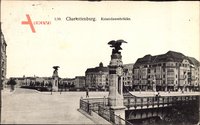 Berlin Charlottenburg, Blick auf die Kaiserdammbrücke, Adlerstatuen