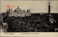 Berlin Tiergarten, Blick auf das Reichstagsgebäude und die Siegessäule