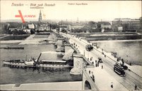 Dresden, Salon Dampfer, Neustadt, Friedrich August Brücke, Dreikönigskirche