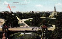 Hamburg, Elbpark, Kersten Miles Brücke und Bismarckdenkmal