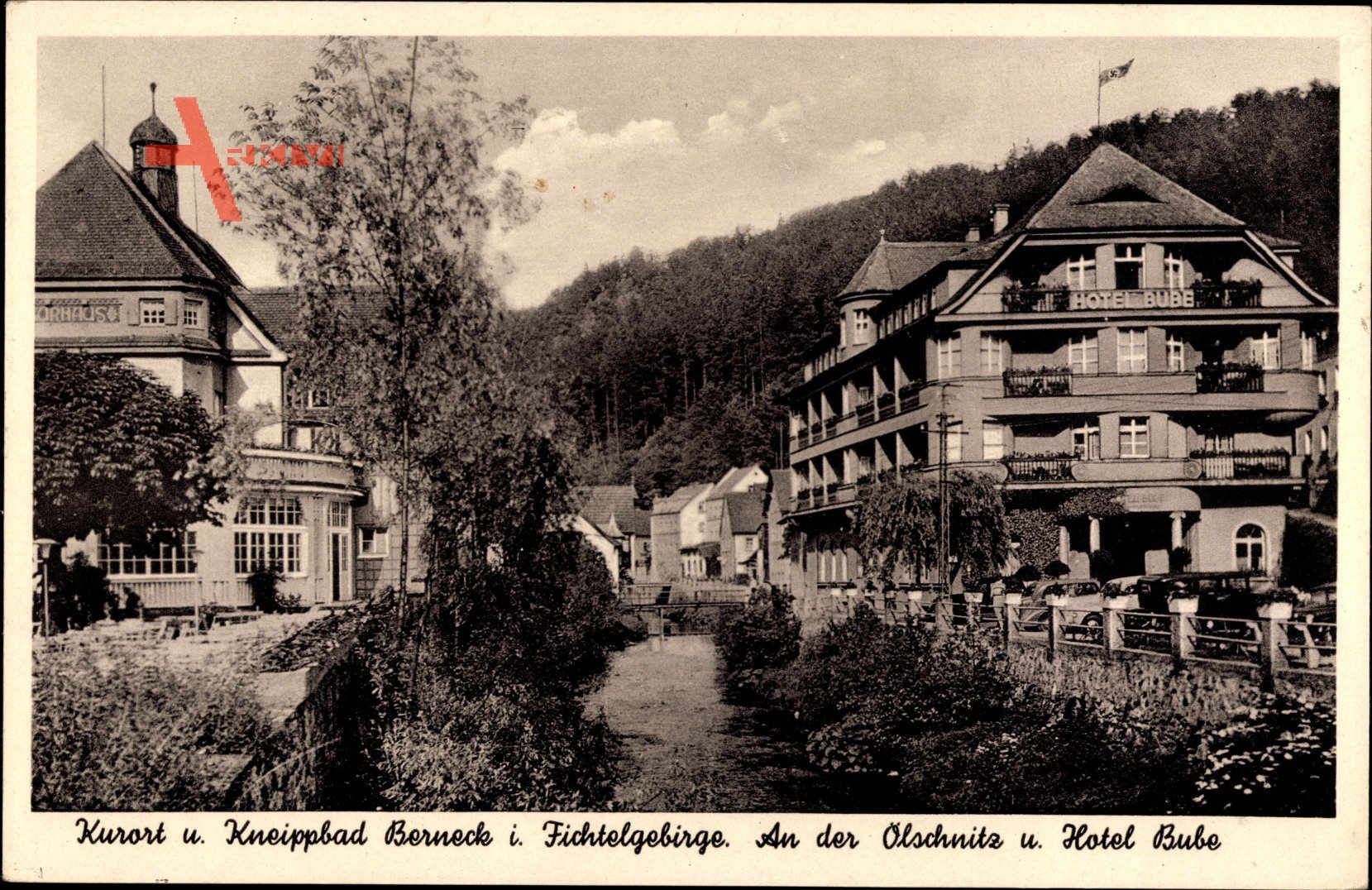 Bad Berneck im Fichtelgebirge Oberfranken, Partie an der Ölschnitz,Hotel Bube