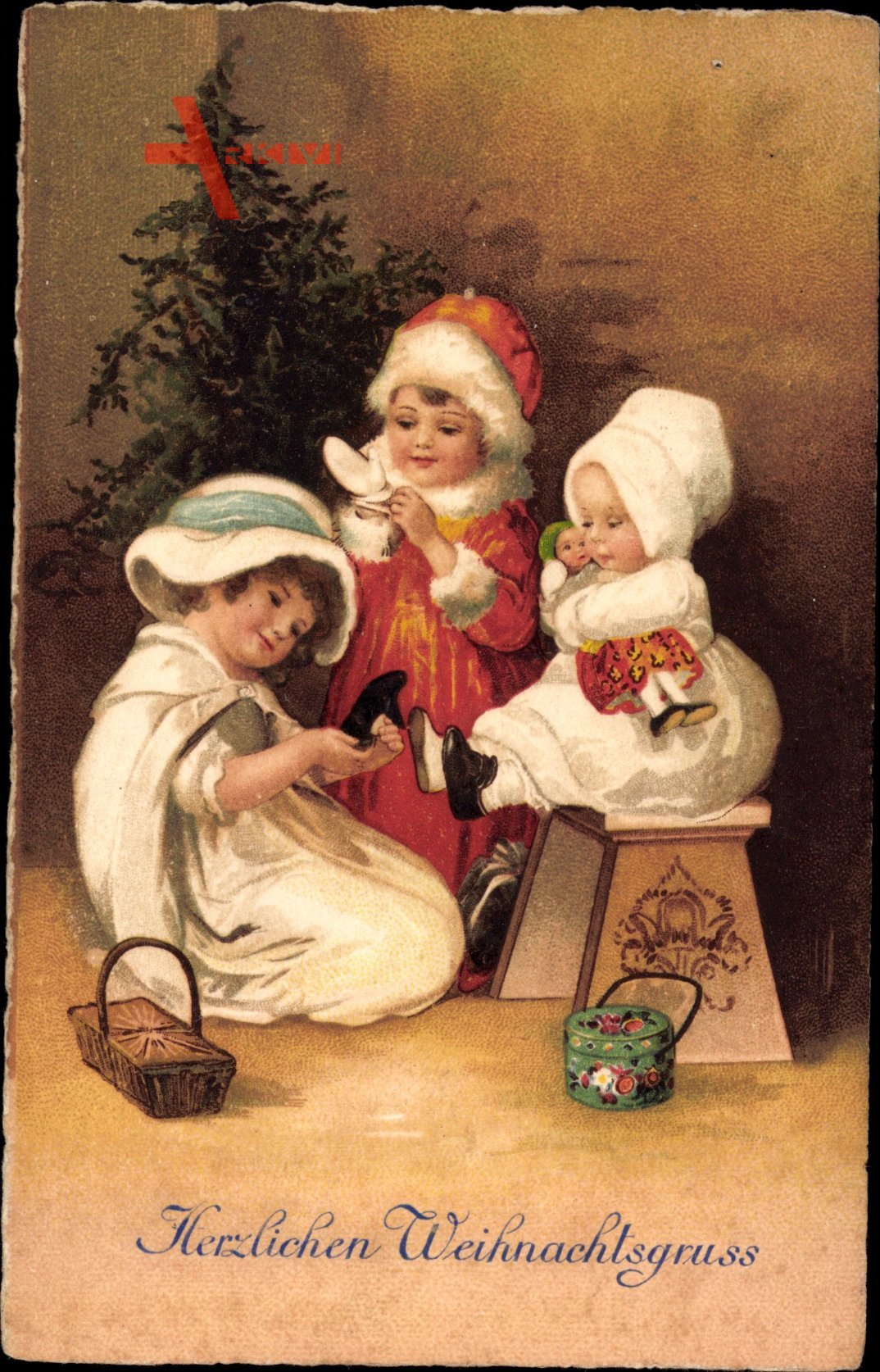 Frohe Weihnachten, Kinder am Tannenbaum, Geschenke