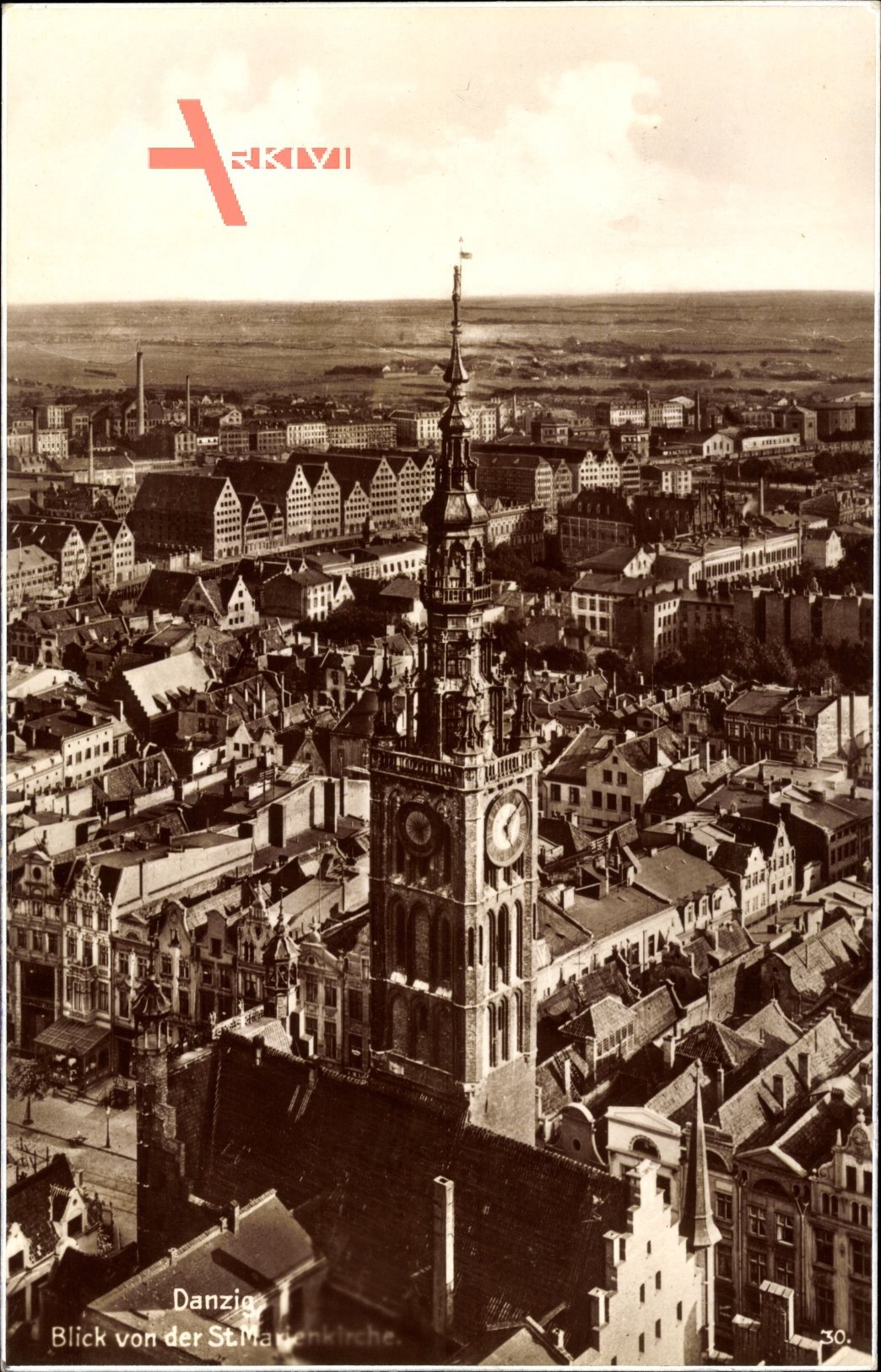 Gdańsk Danzig, Blick von der St. Marienkirche, Turmuhr