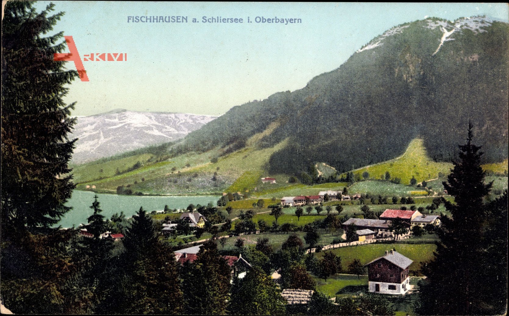 Fischhausen Schliersee Oberbayern, Stadtansicht, Tal, Berg, Häuser, Bäume