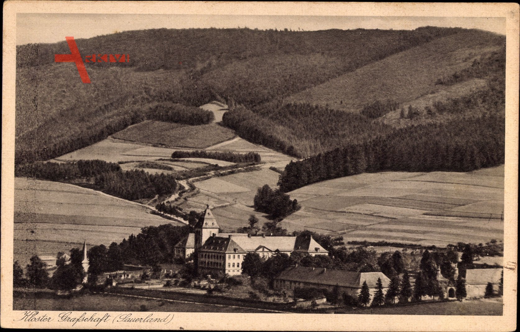 Grafschaft Schmallenberg, Kloster, Gebäude, Felder, Waldhang, Turm
