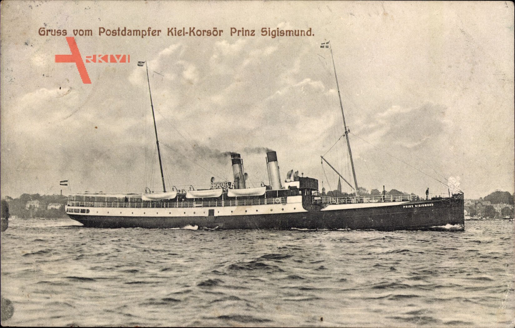 Gruß vom Postdampfer Kiel Korsör Prinz Sigismund, Fährschiff, Bäderdampfer