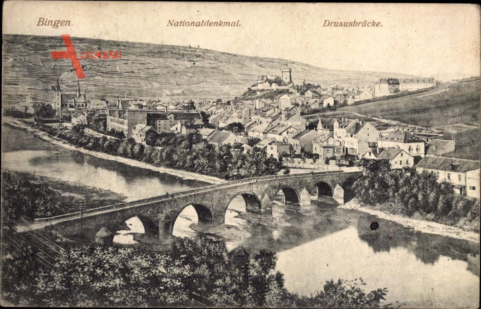 Bingen am Rhein, Nationaldenkmal, Drususbrücke, Ort, Flusspartie