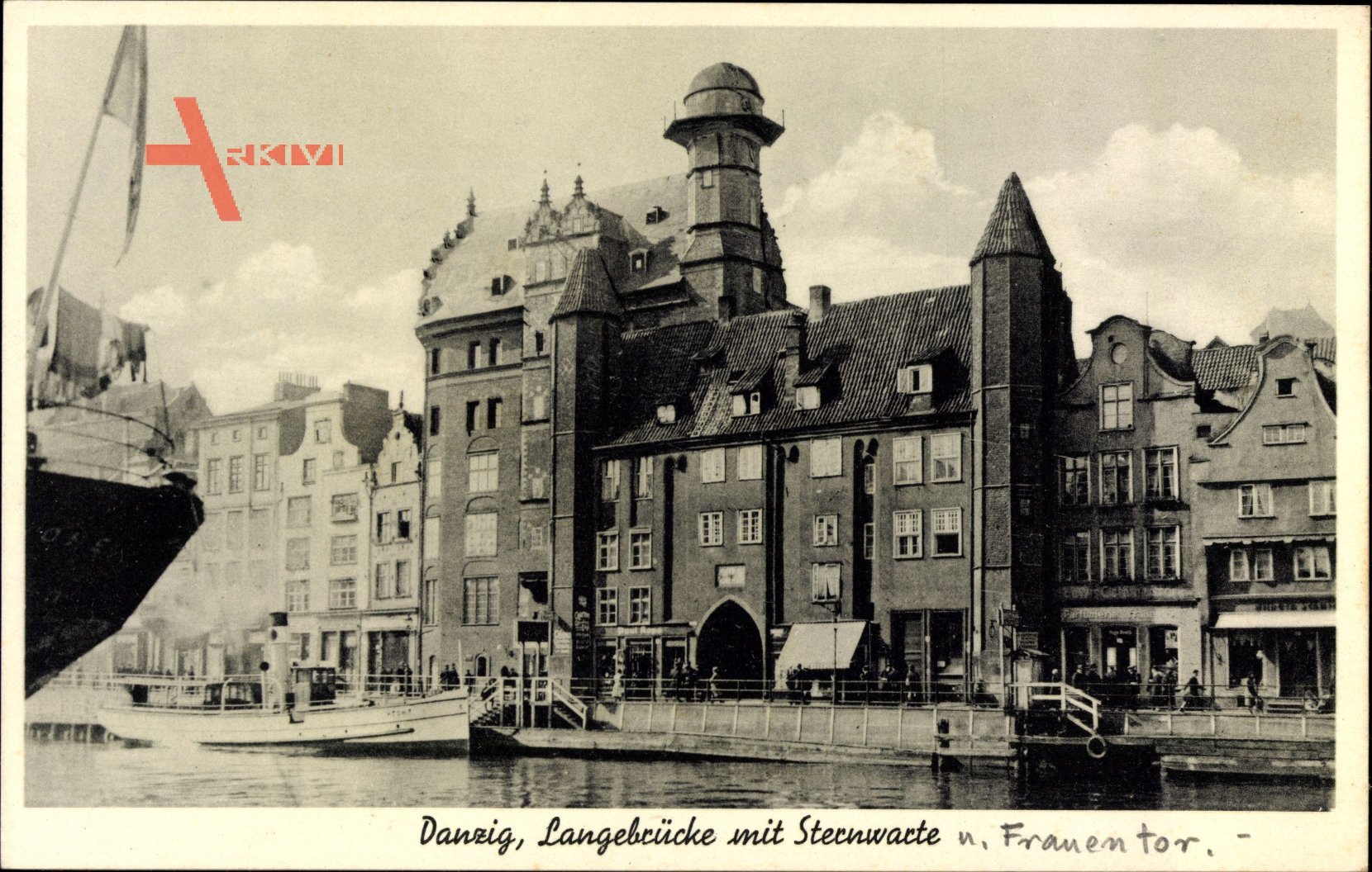 Gdańsk Danzig, Langebrücke mit Blick auf die Sternwarte und Frauentor