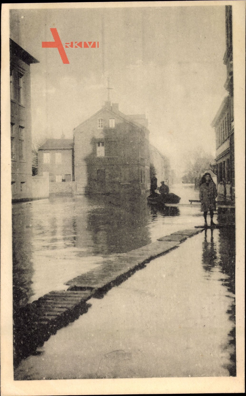 Beuel Bonn, Hochwasser am Rhein, Neujahr 1920, Rheinaustraße