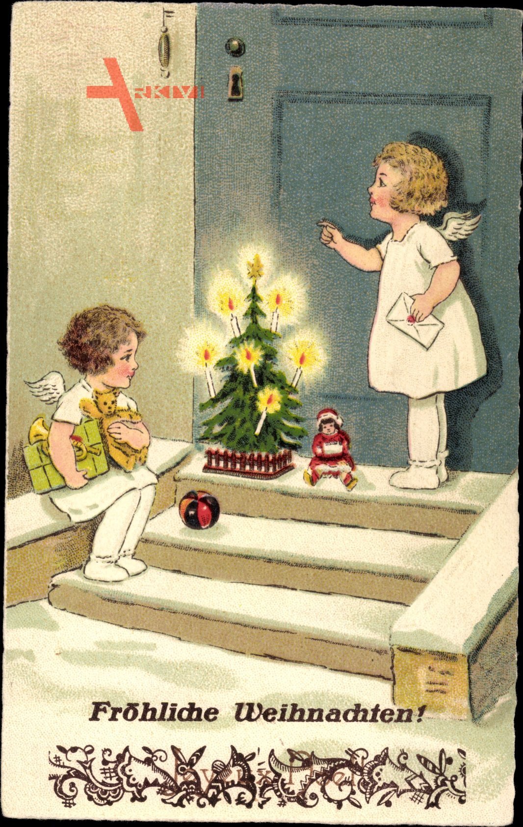 Frohe Weihnachten, Zwei Engel, Tannenbaum, Geschenke, EAS 777