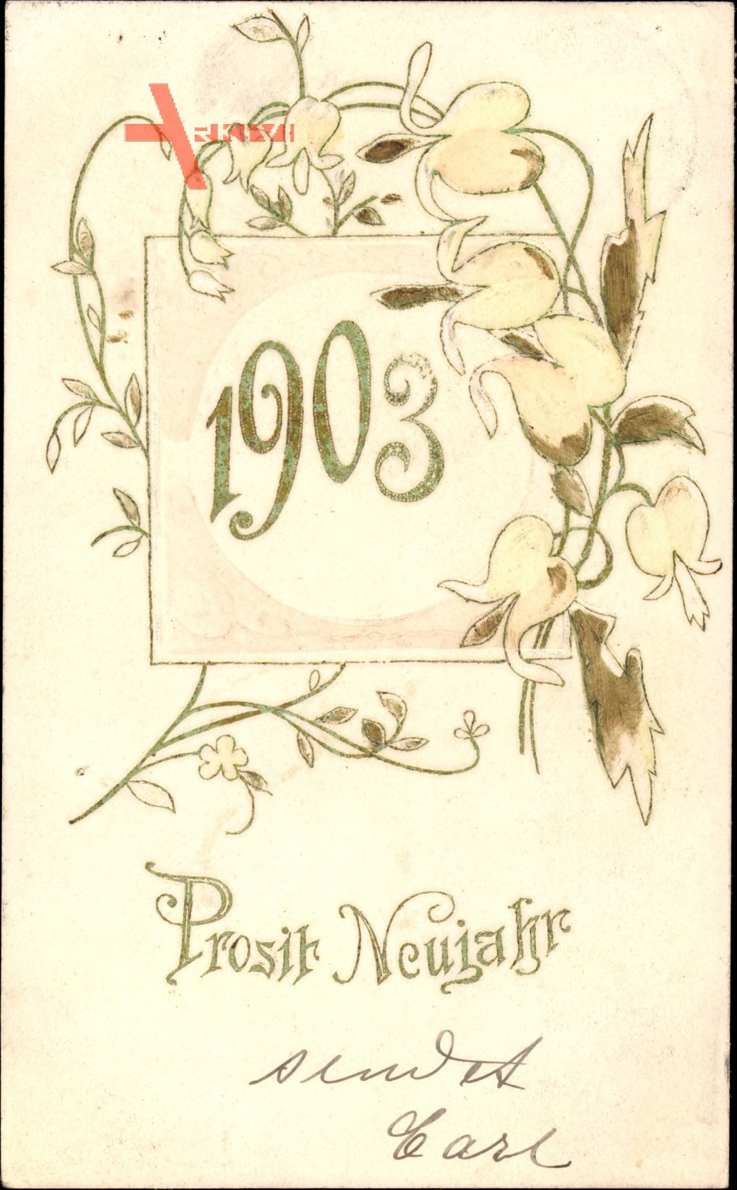 Glückwunsch Neujahr, Jahreszahl 1903, Glockenblumen