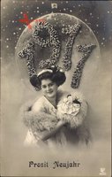 Glückwunsch Neujahr, Jahreszahl 1911, Frau mit Blumen, Liersch 2562 1