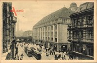 Berlin Mitte, Blick in die Königstraße mit Kaufhaus A. Wertheim, Straßenbahn