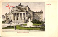 Berlin Mitte, Straßenpartie mit Blick auf Königl. Schauspielhaus, Fontäne